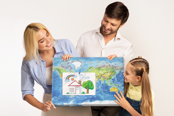 Tableau affichage liège Carte du monde aux couleurs pastel.