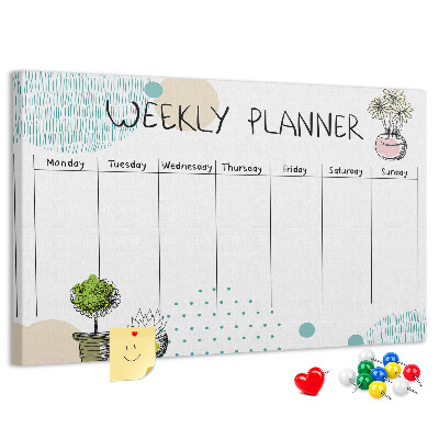 Tableau affichage liège Agenda hebdomadaire coloré avec des plantes