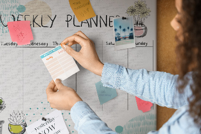 Tableau affichage liège Agenda hebdomadaire coloré avec des plantes
