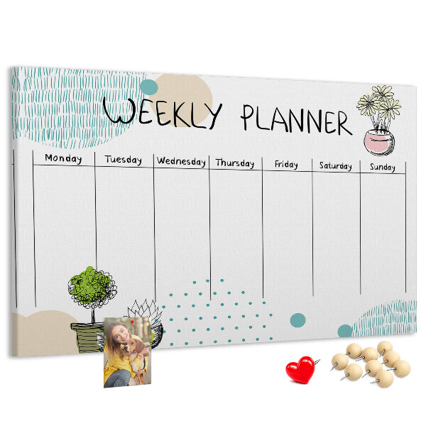 Tableau affichage liège Agenda hebdomadaire coloré avec des plantes