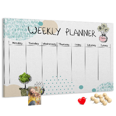 Tableau affichage liège Agenda hebdomadaire coloré avec des plantes