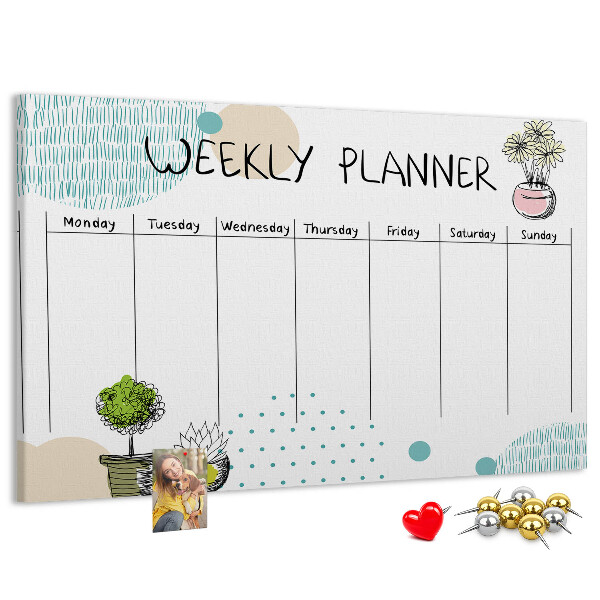 Tableau affichage liège Agenda hebdomadaire coloré avec des plantes