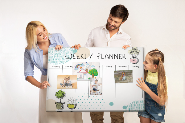 Tableau affichage liège Agenda hebdomadaire coloré avec des plantes