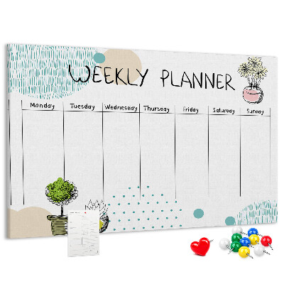 Tableau affichage liège Agenda hebdomadaire coloré avec des plantes
