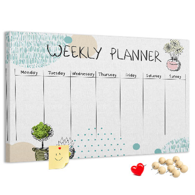 Tableau affichage liège Agenda hebdomadaire coloré avec des plantes