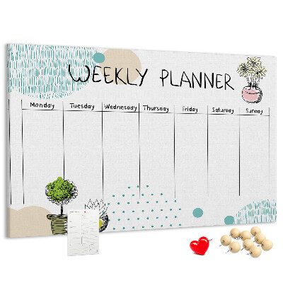 Tableau affichage liège Agenda hebdomadaire coloré avec des plantes