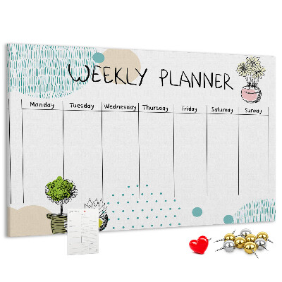 Tableau affichage liège Agenda hebdomadaire coloré avec des plantes