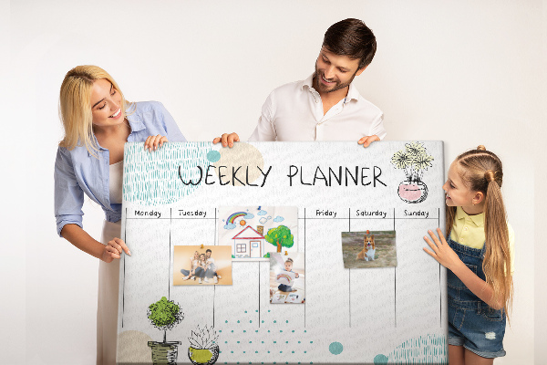 Tableau affichage liège Agenda hebdomadaire coloré avec des plantes