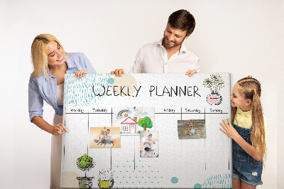 Tableau affichage liège Agenda hebdomadaire coloré avec des plantes
