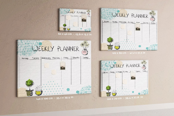 Tableau affichage liège Agenda hebdomadaire coloré avec des plantes