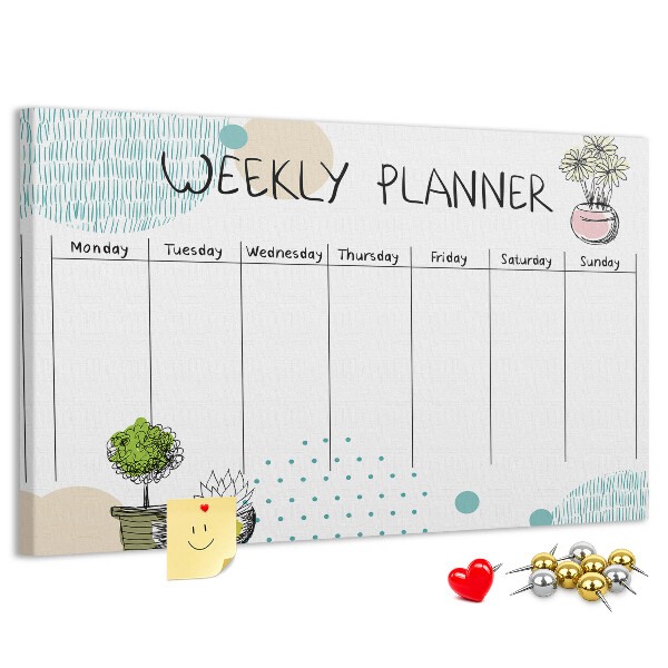 Tableau affichage liège Agenda hebdomadaire coloré avec des plantes