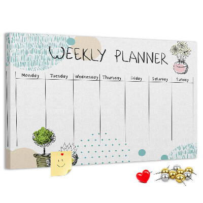 Tableau affichage liège Agenda hebdomadaire coloré avec des plantes