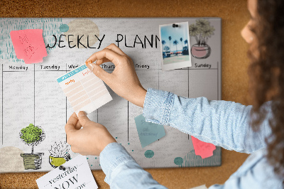 Tableau affichage liège Agenda hebdomadaire coloré avec des plantes