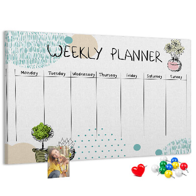 Tableau affichage liège Agenda hebdomadaire coloré avec des plantes