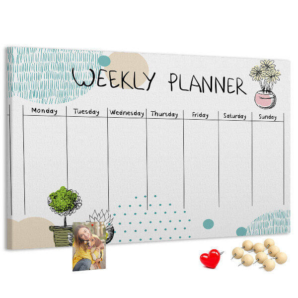 Tableau affichage liège Agenda hebdomadaire coloré avec des plantes