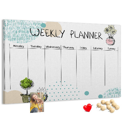 Tableau affichage liège Agenda hebdomadaire coloré avec des plantes
