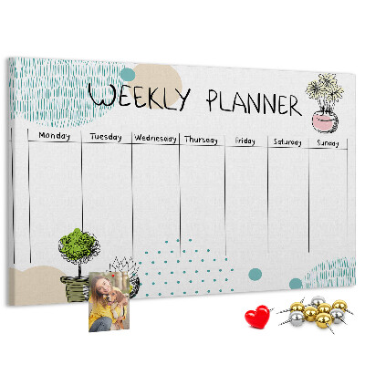 Tableau affichage liège Agenda hebdomadaire coloré avec des plantes