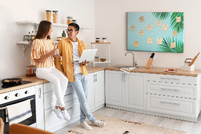 Tableau affichage liège Feuilles tropicales sur fond bleu