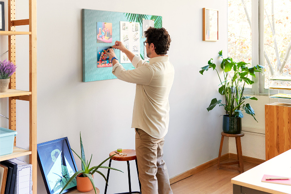 Tableau affichage liège Feuilles tropicales sur fond bleu