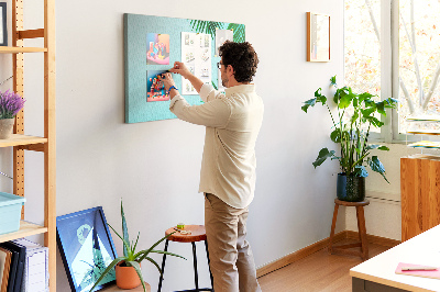 Tableau affichage liège Feuilles tropicales sur fond bleu
