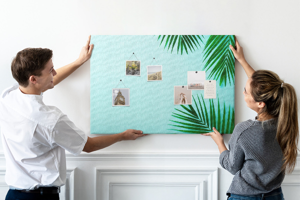 Tableau affichage liège Feuilles tropicales sur fond bleu