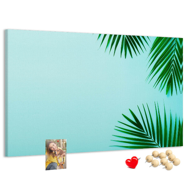 Tableau affichage liège Feuilles tropicales sur fond bleu