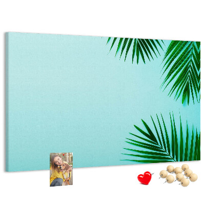 Tableau affichage liège Feuilles tropicales sur fond bleu