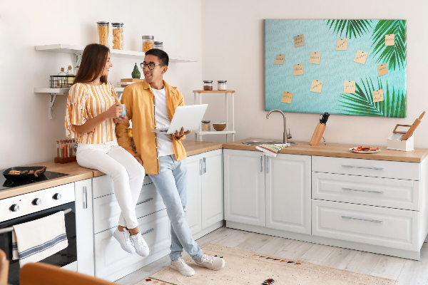 Tableau affichage liège Feuilles tropicales sur fond bleu