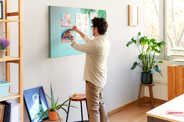 Tableau affichage liège Feuilles tropicales sur fond bleu