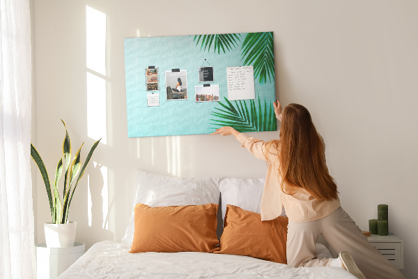 Tableau affichage liège Feuilles tropicales sur fond bleu