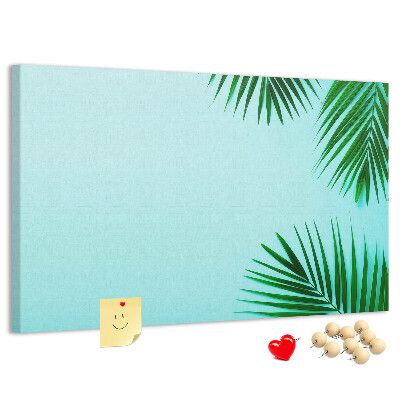 Tableau affichage liège Feuilles tropicales sur fond bleu