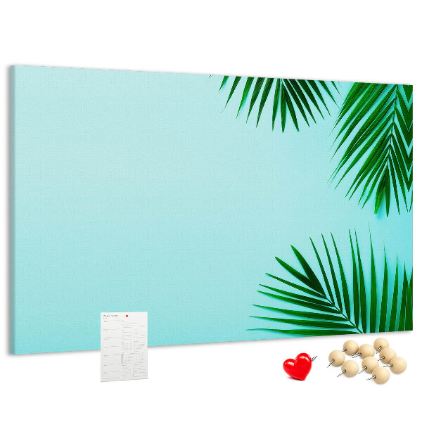 Tableau affichage liège Feuilles tropicales sur fond bleu