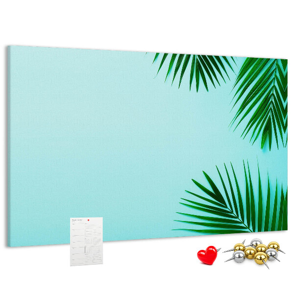 Tableau affichage liège Feuilles tropicales sur fond bleu