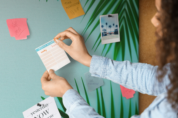 Tableau affichage liège Feuilles tropicales sur fond bleu