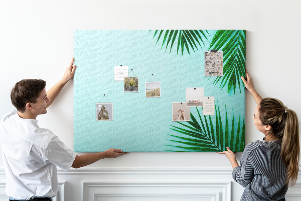 Tableau affichage liège Feuilles tropicales sur fond bleu