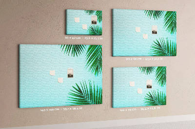 Tableau affichage liège Feuilles tropicales sur fond bleu