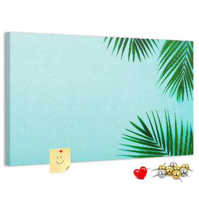 Tableau affichage liège Feuilles tropicales sur fond bleu