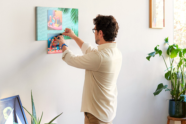 Tableau affichage liège Feuilles tropicales sur fond bleu
