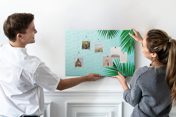 Tableau affichage liège Feuilles tropicales sur fond bleu