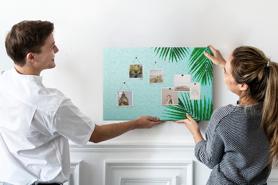 Tableau affichage liège Feuilles tropicales sur fond bleu
