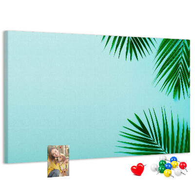Tableau affichage liège Feuilles tropicales sur fond bleu