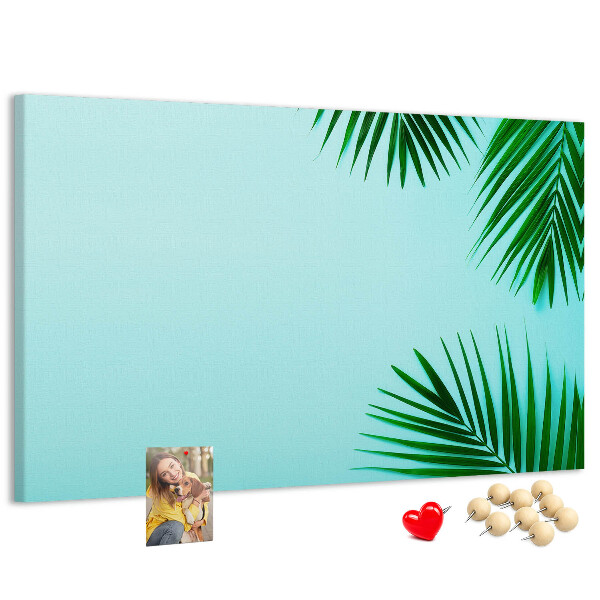 Tableau affichage liège Feuilles tropicales sur fond bleu