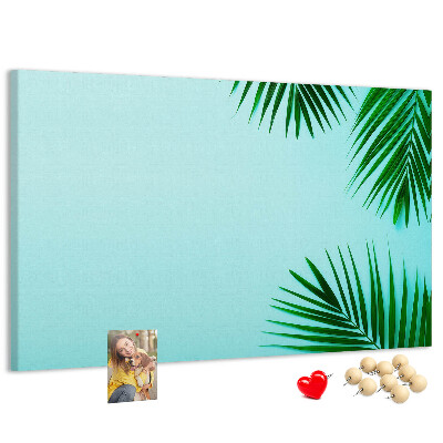 Tableau affichage liège Feuilles tropicales sur fond bleu