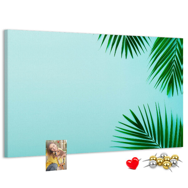 Tableau affichage liège Feuilles tropicales sur fond bleu