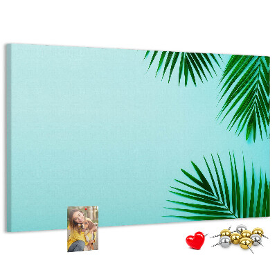 Tableau affichage liège Feuilles tropicales sur fond bleu