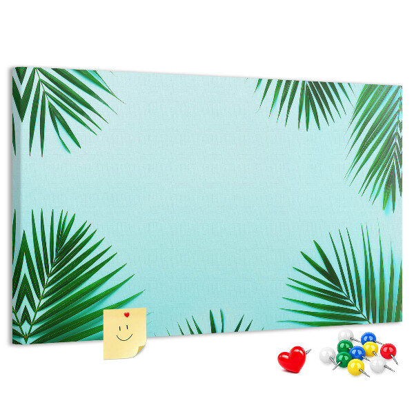 Tableau en liège Feuilles tropicales sur fond bleu