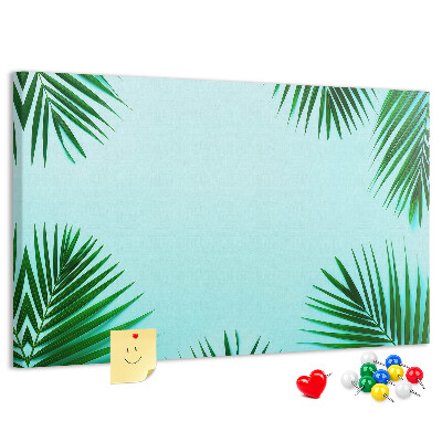 Tableau en liège Feuilles tropicales sur fond bleu