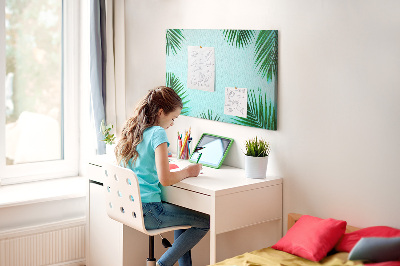Tableau en liège Feuilles tropicales sur fond bleu