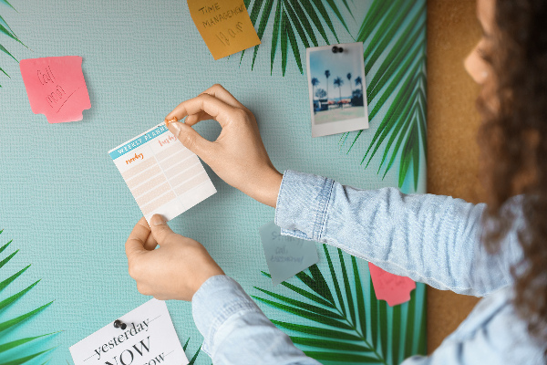 Tableau en liège Feuilles tropicales sur fond bleu