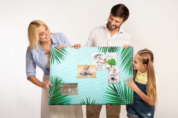 Tableau en liège Feuilles tropicales sur fond bleu